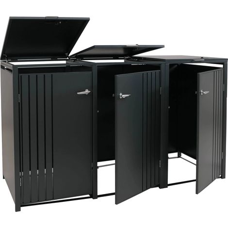 Cache-poubelles pour 3 bacs avec couvercle abri pour poubelles en métal avec ouverture par le haut 122x200x84 cm anthracite 040009348