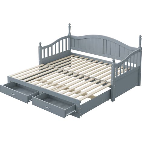 Cama nido multifunción 90x190 cm de madera gris con cajones y somier de láminas (1/5)