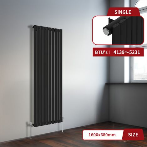 Warmehaus Black Flat Panel Vertical Radiator 1600x680mm Single