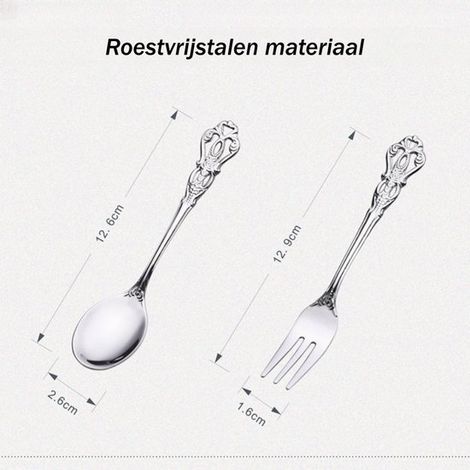 10 piezas，Cucharas de pastel，Tenedores pequeños，Acero inoxidable，Cubiertos tallados de estilo vintage，Ideales para fiestas，12,9 cm de largo (1/4)