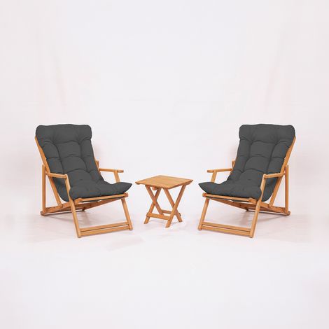 Sovik Garten-Set aus Holz mit Armlehnen und Beistelltisch, klappbar - Grau (1/5)