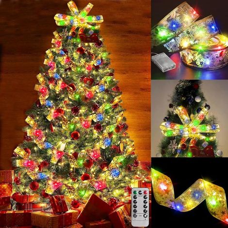1 rouleau de fil doré 5M 50 LED ruban lumineux pour sapin de Noël, guirlandes lumineuses, ruban lumineux de Noël intérieur/extérieur (1/5)
