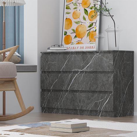 ZITA Grey Marble Effect 6 Drawer Chest - Wide Storage Unit, Stylish Bedroom Storage