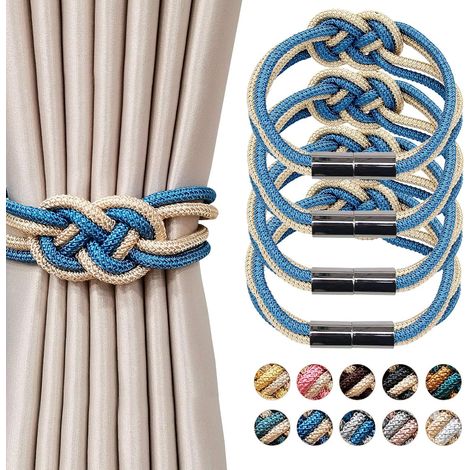 Lot de 4 embrasses de Rideaux magnétiques de Style Nordique embrasses décoratives en Corde tissée pour Rideaux de fenêtre de Maison et de Bureau (Bleu et Beige) (1/5)