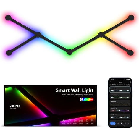 Wandleuchten, 6 miteinander verbundene RGB-IC-LED-Lichtleisten mit Musiksynchronisation, smarte Beleuchtung für Spielzimmer, Wohnzimmer, Schlafzimmer, kompatibel mit Alexa und Google Assistant (1/5)