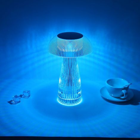 Cristal Lampada a Forma di Fungo, Mini Luce Notturna LED Ricaricabile USB, Lampada Portatile per Decorazione Camera da Letto e Ufficio (Trasparente) (1/2)