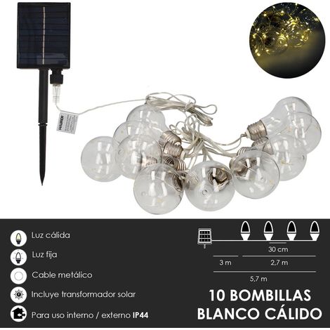 guirnalda solar 10 bombillas / 50 micro leds luz calida. bateria recargable uso en exteriores / interiores ip44 (1/3)