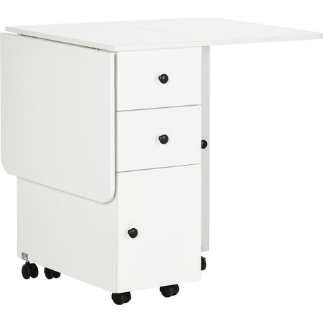 HOMCOM mesa de comedor plegable con ruedas alas abatibles 2 cajones y armario mesa auxiliar multifuncional para estudio cocina 120x60x76,5 cm blanco (1/5)