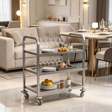 Desserte de cuisine 3 niveaux roulettes transport pratique usage polyvalent (1/5)