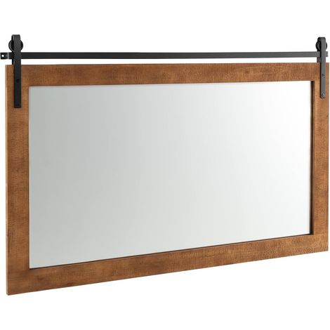 GOPLUS Miroir Mural Rustique de Salle de Bain, 64 x 100 CM, Miroir Mural Rectangulaire HD Décoration avec Cadre en Bois de Sapin, Support en Métal, pour Salon, Salle de Bain, Chambre à Coucher (Brun) (1/5)