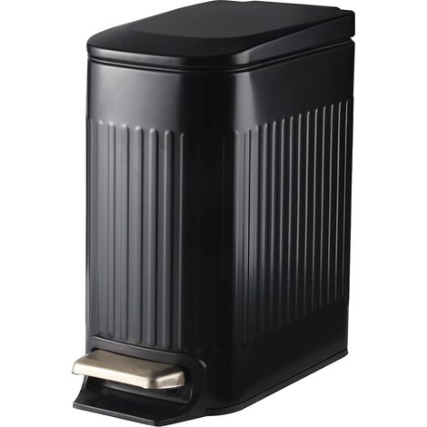 AUTRUCKER Petite poubelle de salle de bain avec couvercle à fermeture douce, 6 litres, actionnée au pied, design mince, noire. (1/5)