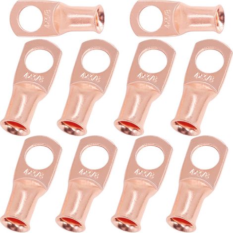 10Pcs 4 AWG - 3/8 "(M10) Terminaux Anneaux Batterie de Cuivre Cable Lugs Fil Lugs, Cable Ends Eyelets en Cuivre nu, Ends de Câble de Anneau Tubulaire pour Haute Température Améliorée (1/5)
