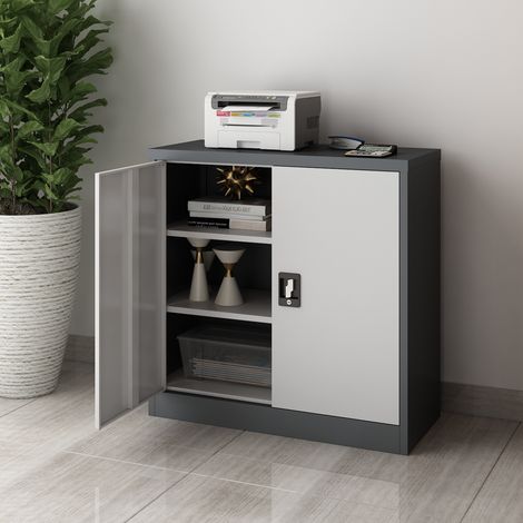 Aktenschrank Molise Stahl Dunkelgrau/Lichtgrau [en.casa]