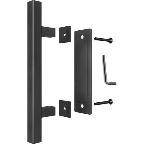 Poignée coulissante pour porte de grange en acier carbone, 4,8 mm d'épaisseur, double face, poignée pousser-tirer noire carrée (1/5)