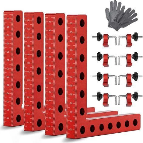 Bloc de Positionnement à 90 Degrés, 14 cm Pince à Angle Droit Serre Joint Angle Droit Aluminium Equerre de Positionnemen avec 4 paires de clips Outillage Bois pour Cadres Photo - 4 Ensembles (1/5)