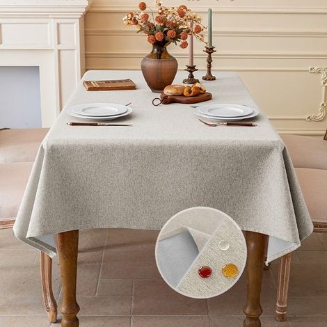 Mantel con aspecto de lino, lavable, impermeable, para comedor, jardín, fiestas, bodas o el hogar, 140 x 140 cm - blanco roto (1/5)