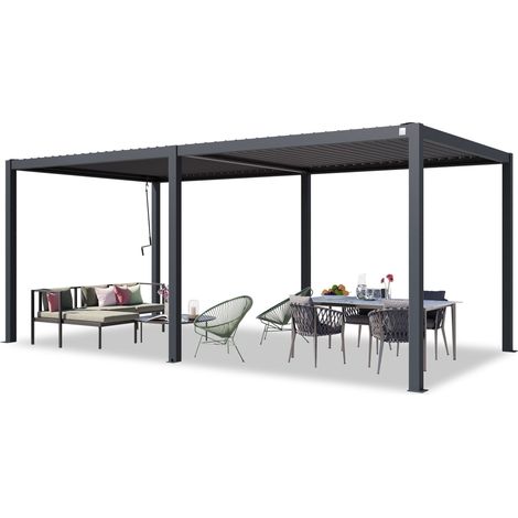 PRIMEYARD Pergola 3x6 m aluminium posts with louvered steel roof anthracite canopy