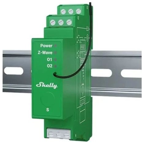 Variateur Shelly Wave Pro 2PM – Variateur d'éclairage Z-Wave. 2 canaux. Sans fil pour LED et halogène. Montage sur rail DIN. (1/3)