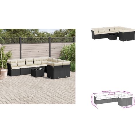10-tlg. Garten-Sofagarnitur mit Kissen Schwarz Poly Rattan - Gartenmöbel Set - PE-Rattan Möbel - Outdoor Sofa - Esstisch - Lounge Set (1/3)