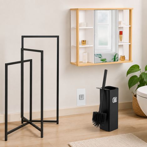 Juego de baño para montar en la pared (3 piezas): toallero de hierro, armario con espejo y escobilla de baño flexible (1/5)