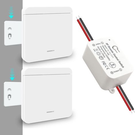 Wireless Switch Kit, RF Radio Transmitter 433MHz Wall Switch Wireless Receiver AC 220V 230V Up to 100M Remote Control for Lights (2 Switches 1 Receiver) (1/5)