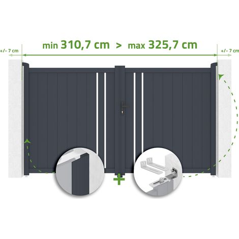 Portail battant ajustable en largeur GIONA 3m H.180cm Aluminium Gris Anthracite (1/4)