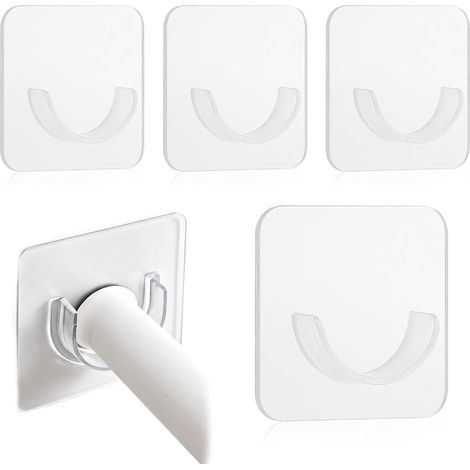 4 pièces Supports pour tringle de douche, autocollants, sans perçage Supports transparents pour tringle à rideaux (1/5)