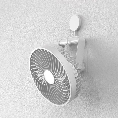 Ventilateur suspendu multifonction à 4 vitesses avec crochet, batterie 2000 mAh, chargement USB, minuterie, cadeau idéal pour la Saint-Valentin (blanc). (1/4)