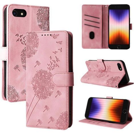 Coque iPhone SE 2022 Pissenlit Housse en Cuir PU iPhone 8/iPhone 7 Étui à Fermeture Magnétique Portefeuille Étui à Or Rose (1/5)