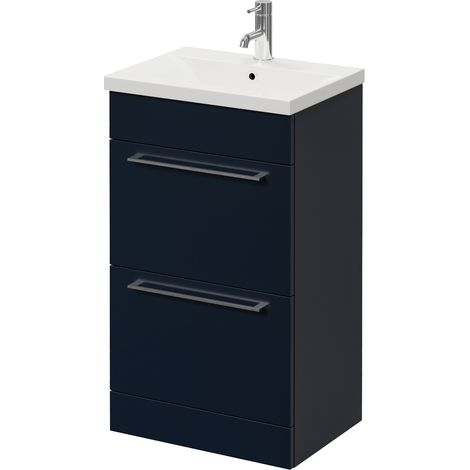 Napoli 390 Deep Blue 500mm 2 Drawer Vanity Unit with Glide Basin - 500mm - Chrome 320mm Handle