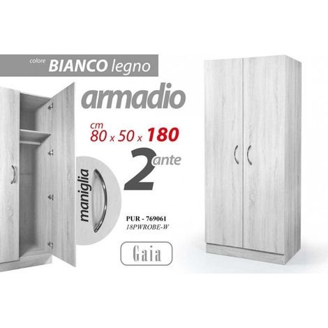Armario blanco de dos puertas con balda cm 80 x 50 x 180 h
