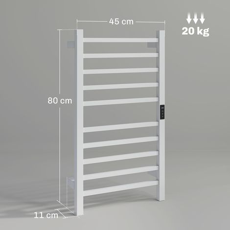 Sèche-serviettes électrique intelligent 10 barres (avec minuterie et écran LCD), acier inoxydable, 45 x 11 x 80 cm, blanc (1/5)