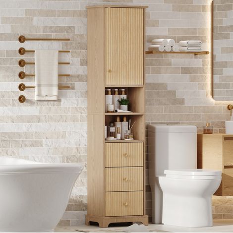Mueble de baño alto 40 x 30 x 172 cm en MDF natural HAVRYA (1/5)