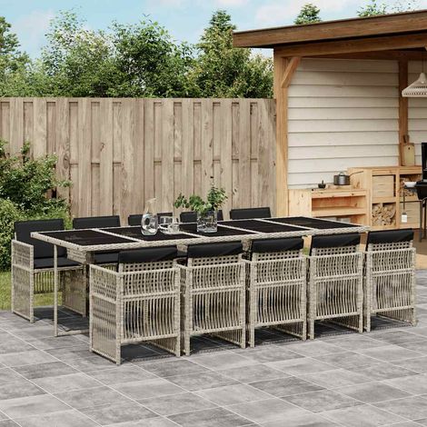 Ensemble repas de jardin 11 pièces en poly rotin gris avec coussins anthracite, 132kg - PANGIVO (1/5)