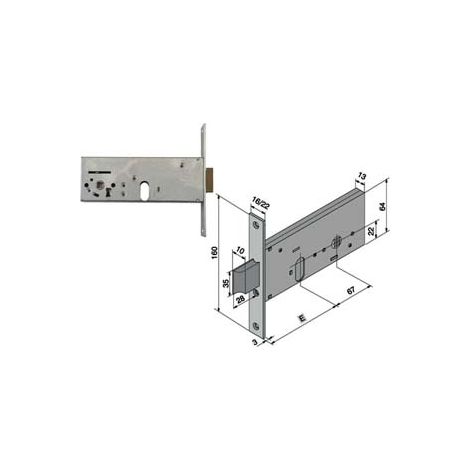 SERRATURA DA INFILARE PER FASCE CATENACCIO E SCROCCO MM.64 H 133  mm.60 (13360010)    WELKA