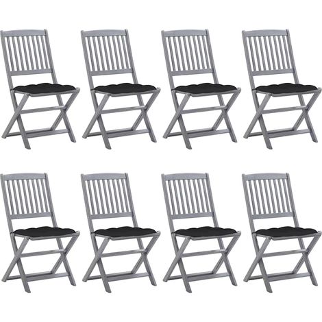 Lot de 8 Chaises de jardin pliables - Chaise d'extérieur pour terrasse/jardin avec coussins Bois d'acacia BV331428 - BonneVie (1/5)