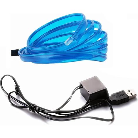 Ruban LED intérieur voiture 3m flexible avec câble USB, lumière néon bleue universelle unique pour ambiance. (1/5)