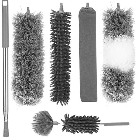 [NIE BENUTZT]7-teiliger Teleskop-Staubwedel, Teleskop-Wolfskopf, maximale Länge 27 – 256 cm, waschbarer Mikrofaser-Staubwedel, Teleskop-Staubwedel für Deckenventilator, Spinnennetz (grau) (1/5)
