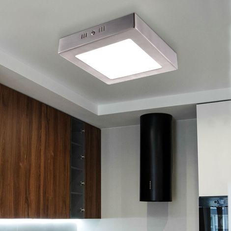 Plafonnier carré LED pour couloir, plafonnier argenté pour salon, verre satiné, 6W 400lm blanc chaud, LxPxH 12x12x4 cm (1/5)