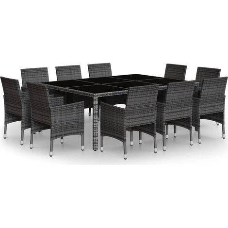 Maison Exclusive - 11-tlg. Garten-Essgruppe Poly Rattan Grau
