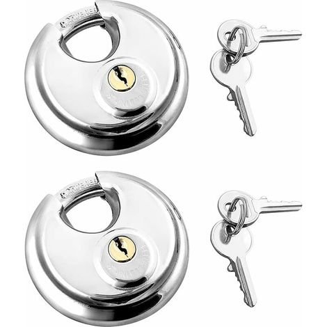 Lot de 2 Cadenas avec Manille en Acier Inoxydable Verrouillage du Disque 2 Clés , Cadenas Extérieur Cadenas Résistant aux Intempéries-LIAIKI (1/4)