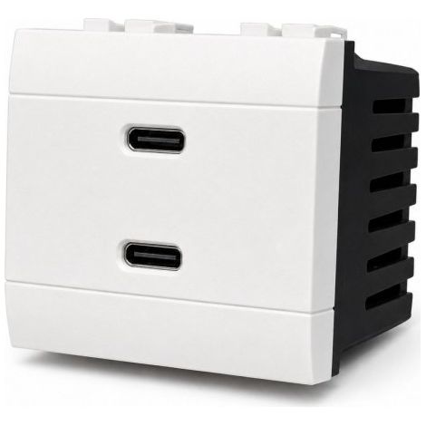 Serie Civile A2ZWORLD MBL Bianco Compatibile Con Bticino Living Light (Presa USB C PD + USB A QC 2 Moduli)