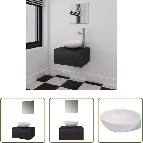 Miroir de salle de bain - Meubles de salle de bains trois pièces Noir (1/5)