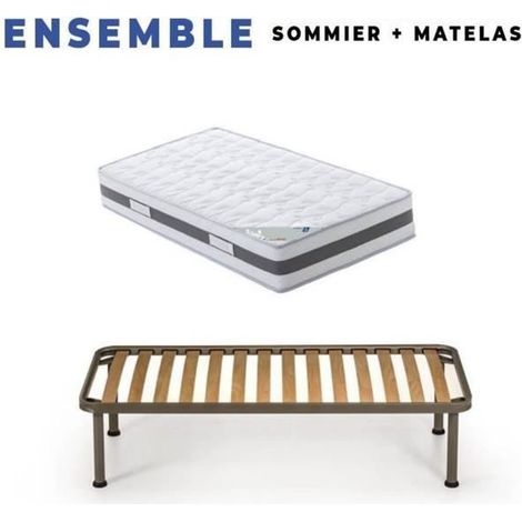 Matelas 140x200 + Sommier Démonté + pieds + Protège Matelas Offerts contact Mousse a Mémoire de Forme - Epaisseur 23 cm - Trés Ferme (1/4)