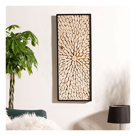 Macabane – Décoration murale rectangulaire 100x40cm en teck – Design naturel avec branches – Apportez une touche authentique à votre intérieur