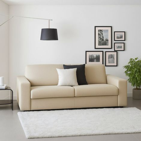 Talamo Italia Sofá fijo Rosanna, Gran Sofá de 2 plazas, 100% Made in Italy, Sofá de salón en tela tapizada, con reposabrazos estándar, Cm 200x95h90, Beige, con embalaje reforzado (1/5)