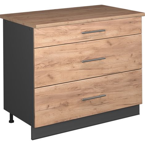 Meuble cuisine Fame-Line, Chêne de force doré/Anthracite, 100cm, PT Chêne, Vicco (1/5)