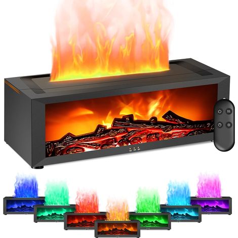 Diffuseur Huiles Essentielles Cheminée, Diffuseur Parfum Maison Flamme avec Télécommande, 7 Types de Lampes LED avec Minuterie, Idéal pour la Maison Bureau Sport (Noir) (1/5)