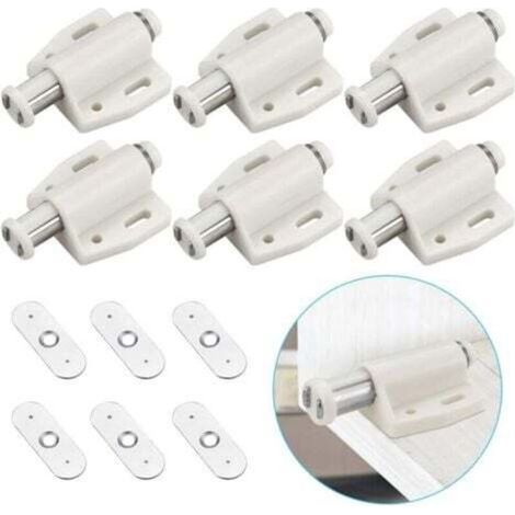 Pair 6 PCS Loqueteau Magnétique à Pression Loquet Aimanté en Plastique Loquet Magnétique à Fermeture Douce pour Porte Cabinet Tiroir Placard Coulissante Chambre Cuisine Salle de Bain(Blanc)