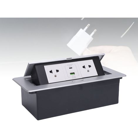 Prise de bureau escamotable dissimulée, norme américaine argent + charge rapide USB 20 W, 127 V (1/5)